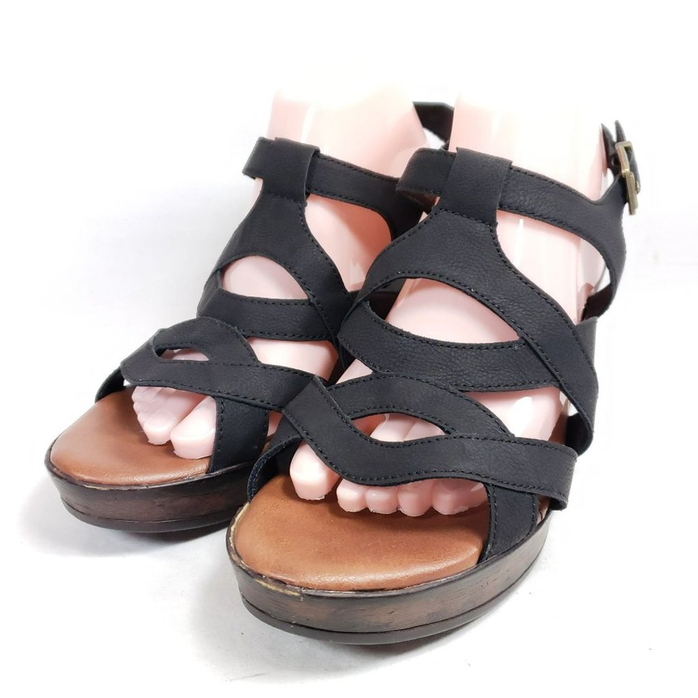 BOC Strappy Slingback Sandals Women's Size 10 Black Faux Leather - Picture 1 of 8